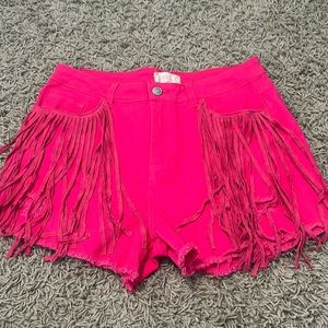 Altar’d State hot pink fringe shorts